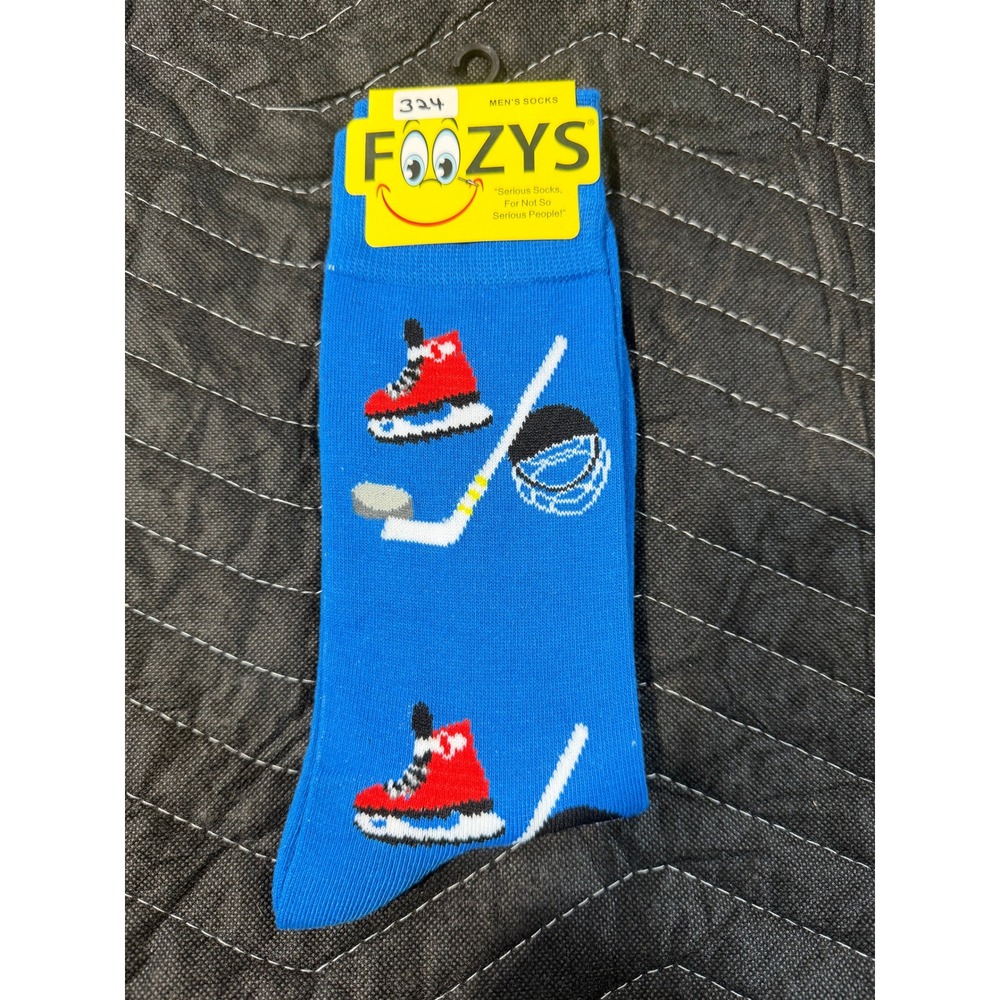 Foozys Hockey Crew Socks Mens 10-13 Blue NWT Novelty Sports Print FM-08